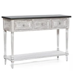LuxenHome Distressed White Wood And Metal 3-Drawer 1-Shelf Console And Entry Table -LuxenHome GUEST 9e66fb31 c382 472b 827b 85dd79663b81