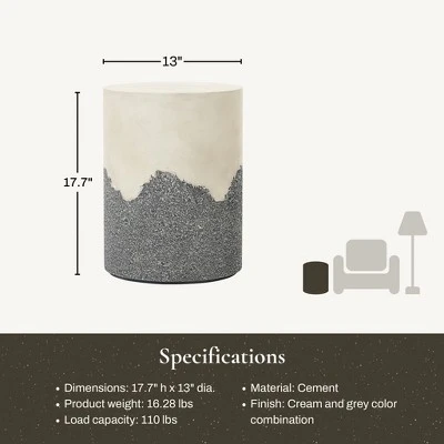 LuxenHome Outdoor Patio Table, 17" Gray And Cream Cement Round Side Table,Modern Garden Decorative Stool,Outdoor Accent End Table 2 LuxenHome Outdoor Patio Table, 17" Gray And Cream Cement Round Side Table,Modern Garden Decorative Stool,Outdoor Accent End Table - Image 2