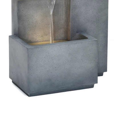 LuxenHome 20" Cascading Rectangle Water Fountain Outdoor With Planter And LED Lights, Resin Garden Garden Waterfall For Patio, Yard Gray 4 LuxenHome 20" Cascading Rectangle Water Fountain Outdoor With Planter And LED Lights, Resin Garden Garden Waterfall For Patio, Yard Gray - Image 4