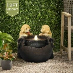 LuxenHome 16” Adorable Puppies Resin Water Fountain With LED Lights, Farmhouse Waterfall Outdoor And Indoor For Patio, Garden Decor Multicolored -LuxenHome GUEST 9f8fb963 ed3f 4c7e 883b 07aea308eb67