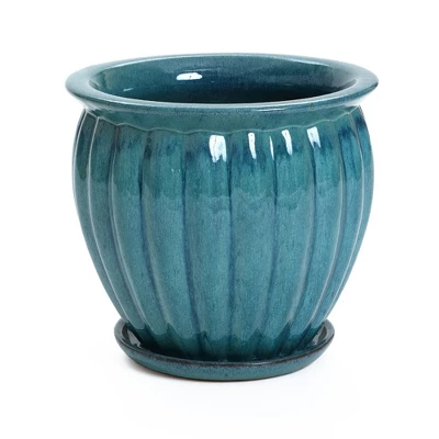 LuxenHome Sea Blue Bowl Round Ceramic Decorative Planter Pot 8 LuxenHome Sea Blue Bowl Round Ceramic Decorative Planter Pot - Image 8