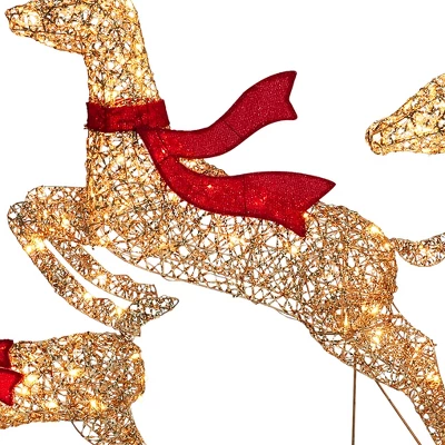 LuxenHome 3-Piece Champagne Gold PET Running Deer Family Outdoor Holiday Decoration With Lights Brown, Red 10 LuxenHome 3-Piece Champagne Gold PET Running Deer Family Outdoor Holiday Decoration With Lights Brown, Red - Image 10