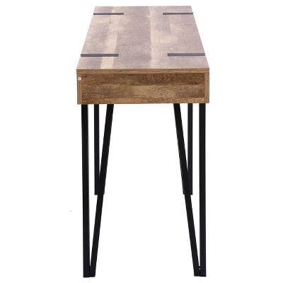 LuxenHome Oak Finish MDF Wood Black Metal Console & Entry Table 14 LuxenHome Oak Finish MDF Wood Black Metal Console & Entry Table - Image 14