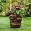 LuxenHome Brown Resin Tiered Bowls And Pot Outdoor Fountain