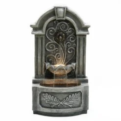 LuxenHome 29.7" H Gray Resin Elegant Wall Freestanding Outdoor Water Fountain With Lights -LuxenHome GUEST a2a49150 3bdf 4144 9f92 3d92e589d447