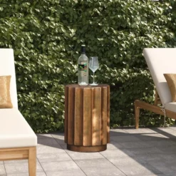 LuxenHome Weathered Copper Cement Indoor Outdoor Round Side Table -LuxenHome GUEST a311de1a f1a7 4cf4 877e 4e80bf1f117e