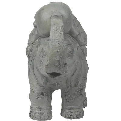 LuxenHome 14.5" Gray MgO Buddha Monk And Elephant Garden Statue 3 LuxenHome 14.5" Gray MgO Buddha Monk And Elephant Garden Statue - Image 3