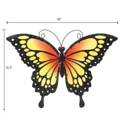 LuxenHome Orange And Yellow Butterfly Metal And Glass Outdoor Wall Decor -LuxenHome GUEST a35b1603 12e9 4e26 a743 480ddd163229