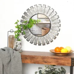 LuxenHome 22.44" Round Rustic Metal Windmill Wall Mirror -LuxenHome GUEST a38a6b1a 7768 4b6a a4a9 31223483782c