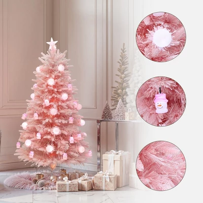 LuxenHome 5Ft Pink Cherry Blossom Christmas Tree With Fiber Optic Lights & Snowman Star Topper 1 LuxenHome 5Ft Pink Cherry Blossom Christmas Tree With Fiber Optic Lights & Snowman Star Topper