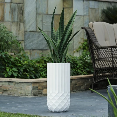 LuxenHome White 19" Tall Round MgO Planter 1 LuxenHome White 19" Tall Round MgO Planter