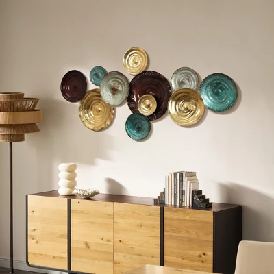 LuxenHome 43-Inch Abstract Large Metal Wall Decor For Living Room, Distressed Plates Artwork Hanging Sculpture Multicolored 2 LuxenHome 43-Inch Abstract Large Metal Wall Decor For Living Room, Distressed Plates Artwork Hanging Sculpture Multicolored - Image 2