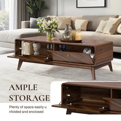 LuxenHome Mid-Century Modern Coffee Table With Storage, 47" Live Edge Columbia Walnut Engineered Wood Boho Center Accent Table Brown 2 LuxenHome Mid-Century Modern Coffee Table With Storage, 47" Live Edge Columbia Walnut Engineered Wood Boho Center Accent Table Brown - Image 2