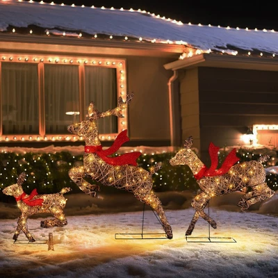 LuxenHome 3-Piece Natural And Plastic Rattan Running Reindeer Holiday Decoration Set With Lights Brown 5 LuxenHome 3-Piece Natural And Plastic Rattan Running Reindeer Holiday Decoration Set With Lights Brown - Image 5