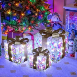 LuxenHome 3-Piece Prism Gift Boxes With Gold Ribbon Holiday Decoration With Lights Multicolored, Gold, White 10 LuxenHome 3-Piece Prism Gift Boxes With Gold Ribbon Holiday Decoration With Lights Multicolored, Gold, White -LuxenHome GUEST a6cbffcb 21ae 44f4 8e69 fb4974beba38