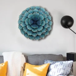 LuxenHome 23.5" Round Teal Blue Flower Metal Wall Decor Art -LuxenHome GUEST a710fe52 5e4d 45ca 94c9 7666d11cb03c
