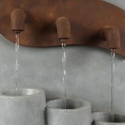 LuxenHome Gray Cement Pots And Rectangular Column Outdoor Fountain With LED Lights -LuxenHome GUEST a7d50c52 6a5b 469f 8c91 987d1a650675