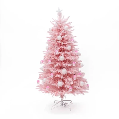 LuxenHome 5Ft Pink Cherry Blossom Christmas Tree With Fiber Optic Lights & Snowman Star Topper 8 LuxenHome 5Ft Pink Cherry Blossom Christmas Tree With Fiber Optic Lights & Snowman Star Topper - Image 8