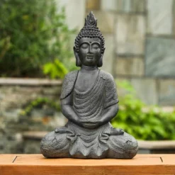 LuxenHome 21.75" Gray MgO Meditating Buddha Garden Statue