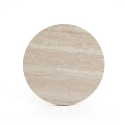 LuxenHome Stone Pattern Manufactured Wood 19.7-Inch Tall Round End And Side Table Beige -LuxenHome GUEST a86719d4 bf6c 45d0 a747 e01bd67daa13