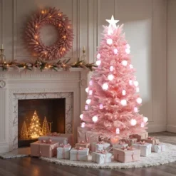 LuxenHome 6Ft Pink Cherry Blossom Christmas Tree With Fiber Optic Lights & Snowman Star Topper -LuxenHome GUEST a922590f 5c24 430b b929 0d71b27302ef