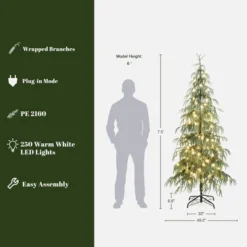 LuxenHome 7.5Ft Pre-Lit Slim Artificial Cedar Christmas Tree With Metal Stand Green -LuxenHome GUEST a9331952 8fe7 46cf ad51 426889d807a0