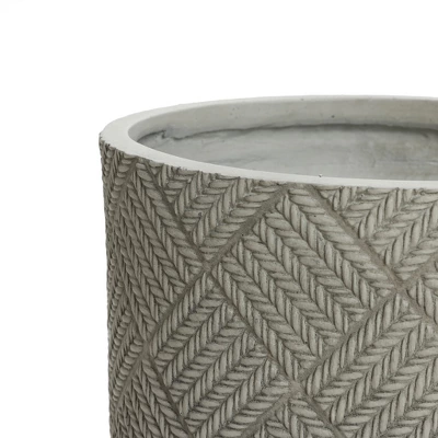 LuxenHome Gray Glen Pattern MgO Round Planter, Indoor And Outdoor 6 LuxenHome Gray Glen Pattern MgO Round Planter, Indoor And Outdoor - Image 6