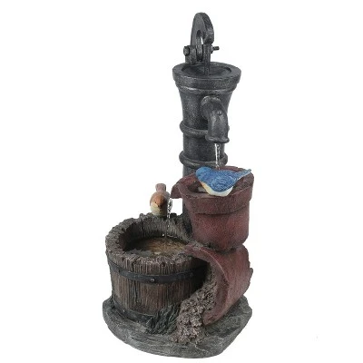 LuxenHome Resin Farmhouse Barrel And Water Pump Outdoor Fountain 2 LuxenHome Resin Farmhouse Barrel And Water Pump Outdoor Fountain - Image 2