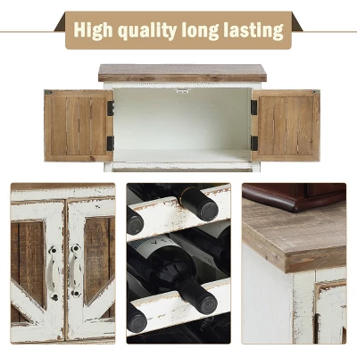 LuxenHome White And Natural Wood 2-Door Wine Cabinet 2 LuxenHome White And Natural Wood 2-Door Wine Cabinet - Image 2