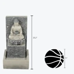 LuxenHome Gray Resin Meditating Buddha With Pedestal Outdoor Fountain With LED Light -LuxenHome GUEST a98b4e7d 821e 4617 ab5e 3b3c954f6933