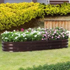 LuxenHome 5.5-Ft Oval Brown Metal Raised Garden Bed Planter -LuxenHome GUEST a99842f1 9ff7 4564 8f51 927867fa35d6