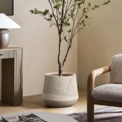 LuxenHome 17" Dia Concrete Round Tapered Planter Large Outdoor Indoor Plant Pot Distressed Wood Pattern Planter Pot For Home Garden Patio Brown -LuxenHome GUEST a9f09e2b 43a5 4422 adb7 daa8bdec3c76