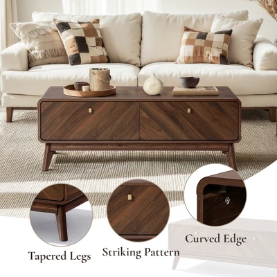 LuxenHome Mid-Century Modern Coffee Table With Storage, 47" Live Edge Columbia Walnut Engineered Wood Boho Center Accent Table Brown 3 LuxenHome Mid-Century Modern Coffee Table With Storage, 47" Live Edge Columbia Walnut Engineered Wood Boho Center Accent Table Brown - Image 3