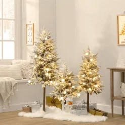 LuxenHome 3-Piece Pre-Lit Snowy Branches Artificial Christmas Tree Set With Metal Base Green -LuxenHome GUEST abcd5f3d bee8 42eb adf9 af2a27d06c97