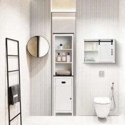 LuxenHome Farmhouse White MDF Bathroom Wall Cabinet 13 LuxenHome Farmhouse White MDF Bathroom Wall Cabinet -LuxenHome GUEST abed9c52 c8c9 475b a0fa e72863f9bce2