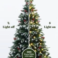 LuxenHome 6Ft Pre-Lit Artificial Pine Christmas Tree With Frosted Tips, Pinecones, And Red Berries Green -LuxenHome GUEST ac728796 ff15 4cbd aff7 f3fac7d8dd14