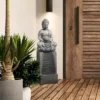 LuxenHome Gray Resin Meditating Buddha On Column Outdoor Fountain With LED Light