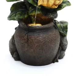 LuxenHome 28 Inch Outdoor Water Fountain, Owl And Sunflower Cascading Waterfall Fountain Outdoor And Indoor With LED Lights Brown -LuxenHome GUEST acc9eb72 995c 4e3b bed7 ee708a9a66db