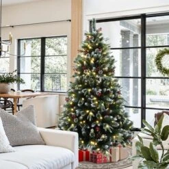 LuxenHome 6Ft Pre-Lit Artificial Pine Christmas Tree With Frosted Tips, Pinecones, And Red Berries Green -LuxenHome GUEST ad3bbf4f e86c 43b7 b0e0 3bf0d6ec64a4