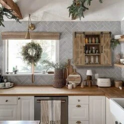 LuxenHome Farmhouse Wood Sliding 2-Door Wall Storage Cabinet -LuxenHome GUEST ad8b769d 754c 4e3b ac45 16c8347ab311