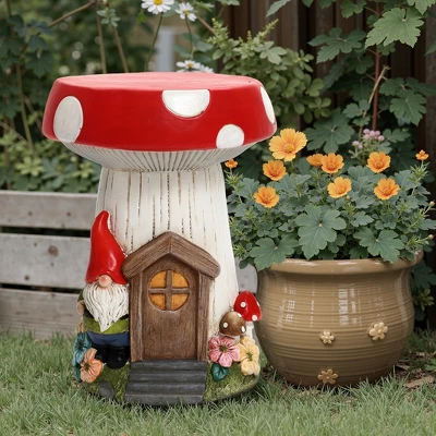 LuxenHome Outdoor Side Table, 17" Gnome Mushroom Cement Patio End Table,Indoor And Outdoor Sculpture Accent Side Table,Garden Decor Stool White 4 LuxenHome Outdoor Side Table, 17" Gnome Mushroom Cement Patio End Table,Indoor And Outdoor Sculpture Accent Side Table,Garden Decor Stool White - Image 4