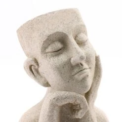 LuxenHome Speckled Beige MgO Thoughtful Bust Head Planter -LuxenHome GUEST ae9055fa cbb4 45cd 870c 6ba58a7fbc1c