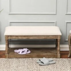 LuxenHome Upholstered Beige Linen Entryway And Bedroom Bench. 13 LuxenHome Upholstered Beige Linen Entryway And Bedroom Bench. -LuxenHome GUEST af154728 6876 4db2 b58e a574cfa6004c