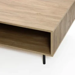 LuxenHome Mid-Century Modern Coffee Table, Wave Design Wood Table With Metal Legs, Drawer & Shelf, Farmhouse Accent Table For Living Room Brown 13 LuxenHome Mid-Century Modern Coffee Table, Wave Design Wood Table With Metal Legs, Drawer & Shelf, Farmhouse Accent Table For Living Room Brown -LuxenHome GUEST b0162228 c90b 4a4e 9130 63fc923de62e