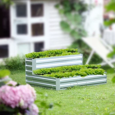 LuxenHome 2-Tier Rectangular Galvanized Steel Raised Garden Bed Planter 2 LuxenHome 2-Tier Rectangular Galvanized Steel Raised Garden Bed Planter - Image 2