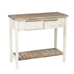 LuxenHome Distressed White And Wood 2-Drawer 1-Shelf Console Table And Entry Table -LuxenHome GUEST b10ee01d 1e30 44ee bf8b 7f55514cbc69