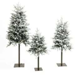 LuxenHome 3-Piece Pre-Lit Snowy Branches Artificial Christmas Tree Set With Metal Base Green -LuxenHome GUEST b156b13f 284e 49a1 9122 af7dce0795b1