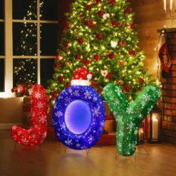 LuxenHome 3-Piece Multi-Color JOY Holiday Decoration With Lights For Indoor And Outdoor Red, Blue, Green -LuxenHome GUEST b1c233dd d944 4568 aa86 1cb1199259c5