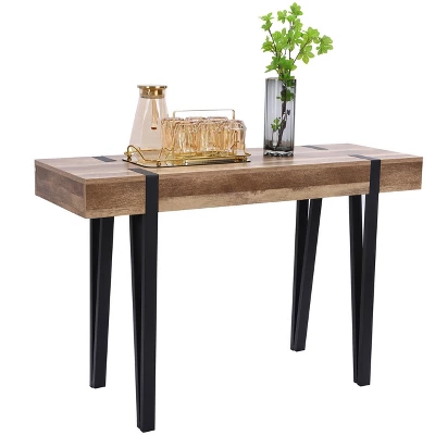 LuxenHome Oak Finish MDF Wood Black Metal Console & Entry Table 11 LuxenHome Oak Finish MDF Wood Black Metal Console & Entry Table - Image 11