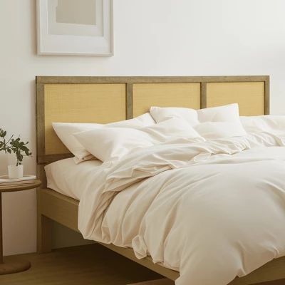 LuxenHome Natural Finish Rubberwood With Rattan Panels Headboard, Queen Brown 5 LuxenHome Natural Finish Rubberwood With Rattan Panels Headboard, Queen Brown - Image 5